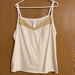 Women's Cream Tank Top with Gold Mesh Detail Size 2X
